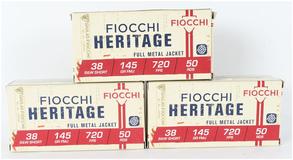 Lot 1240: A Lot of 129 Rounds of Fiocchi Heritage Full Metal Jacket Ammunition .38 S&W Short