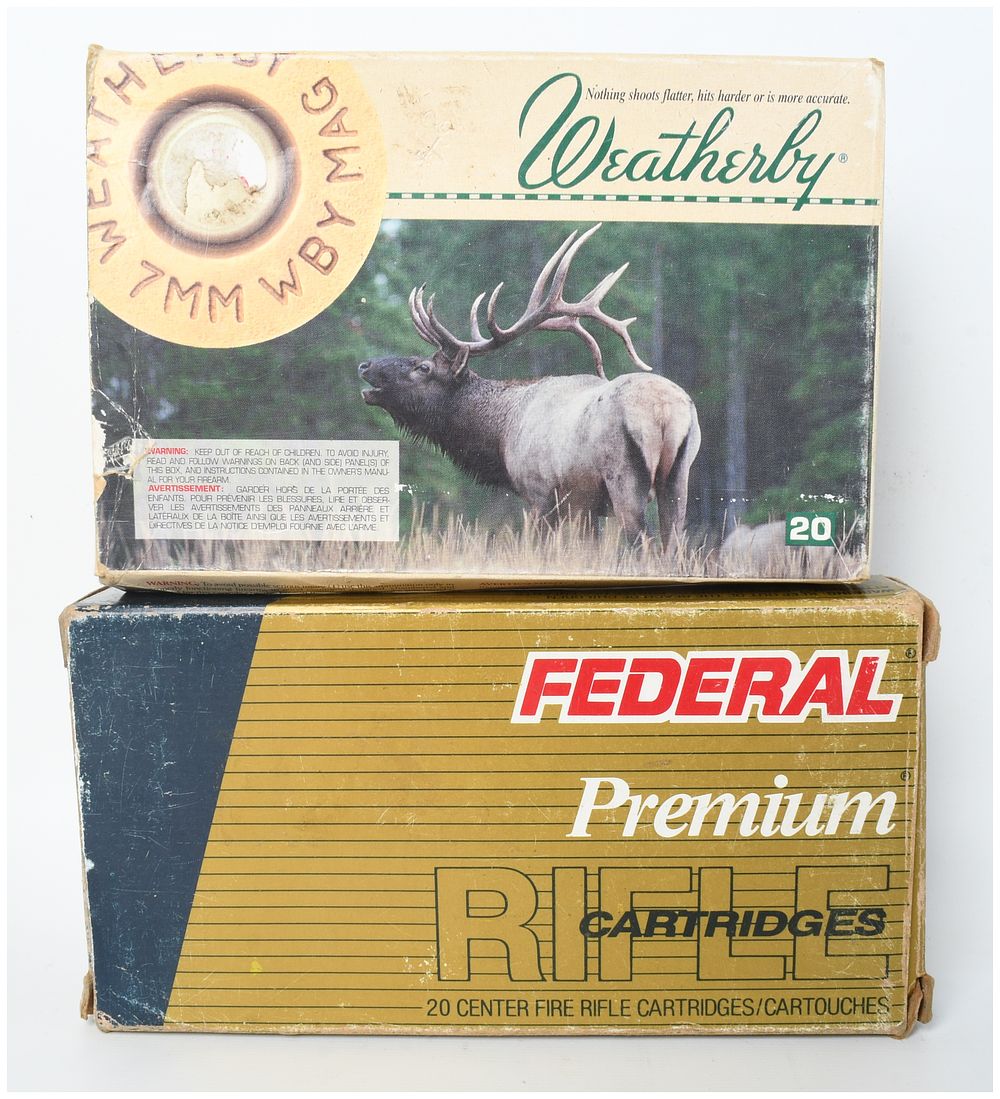 Lot 1330: A Lot of 35 Rounds of Weatherby and Federal 7mm Weatherby Magnum Centerfire Rifle Ammunition