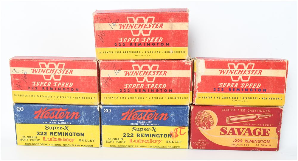 Lot 1345: Winchester Western and Savage .222 Remington Ammunition
