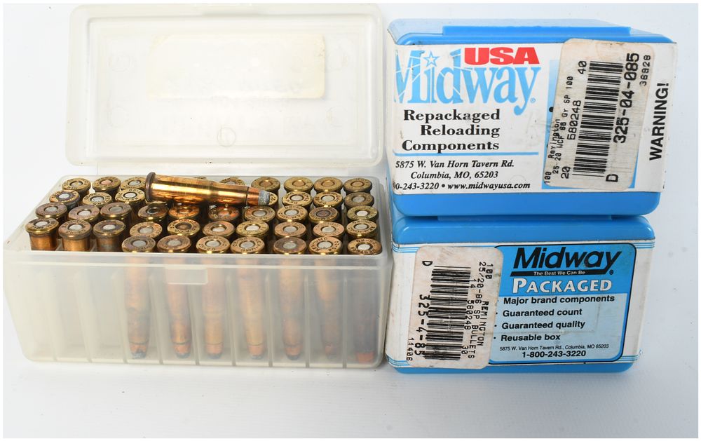 Lot 1366: A Lot of 48 Rounds of .25-20 Ammunition and 200 Count of .25-20 WCF Bullet Tips