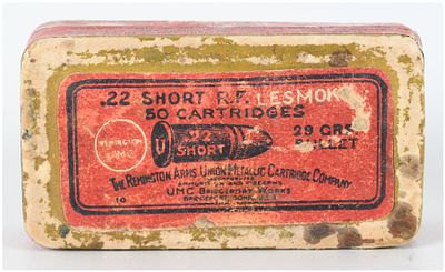 Remington-UMC .22 Short Rimfire Lesmok Cartridges 50 Rounds. This lot consists of a vintage 