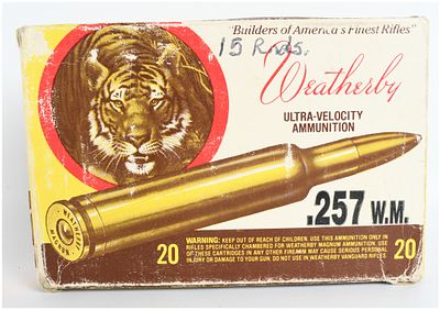 A Lot of 16 Weatherby Ultra-Velocity .257 Weatherby Magnum Ammunition. This lot consists of 16 