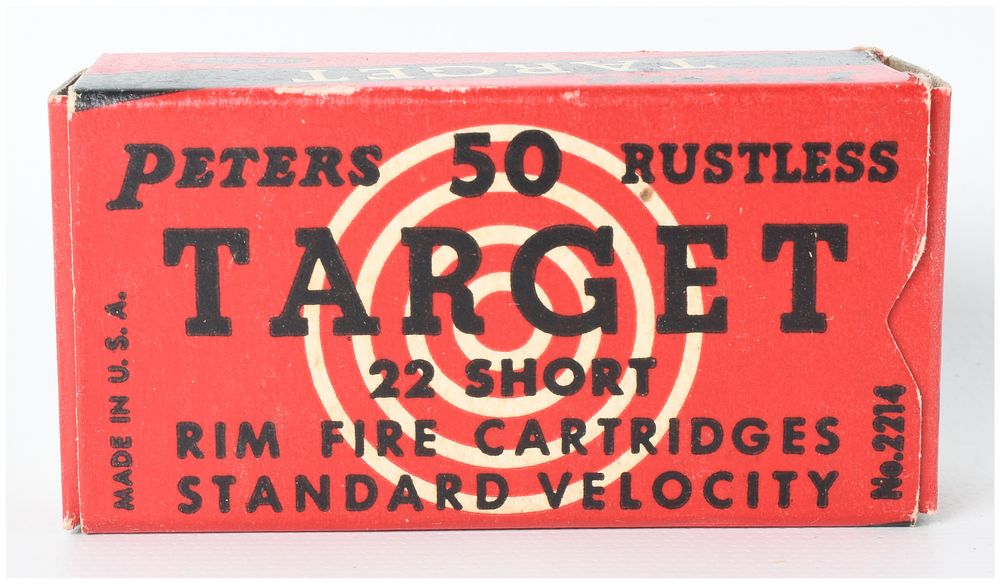 Lot 340: A Lot of 50 Peters Target Standard Velocity Rimfire Cartridges .22 Short