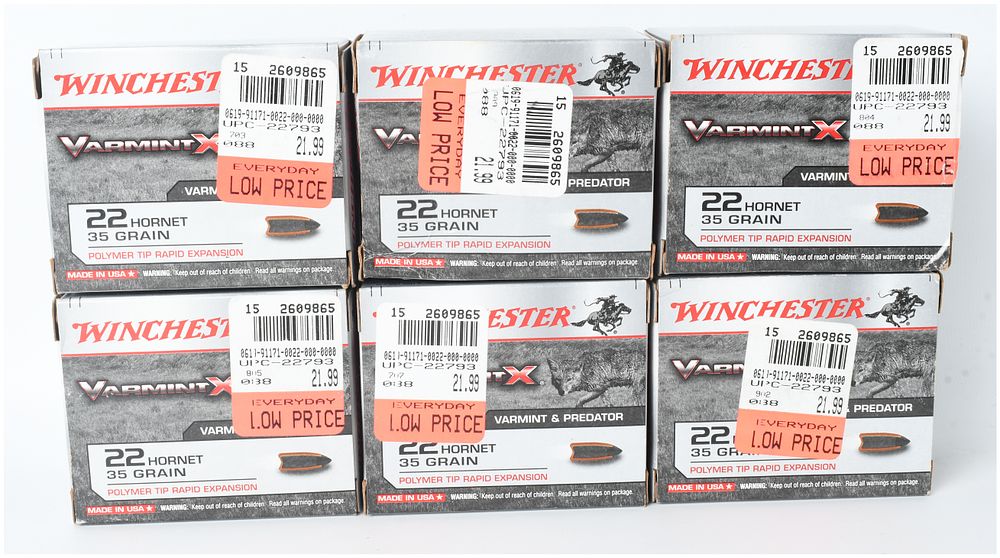 Lot 343: Winchester Varmint X Ammunition .22 Hornet 120 Rounds