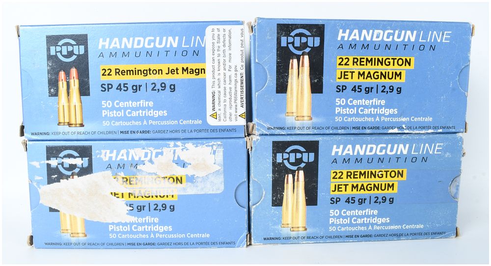 Lot 373: A Lot of 200 Rounds of PPU Handgun Line Ammunition .22 Remington Jet Magnum