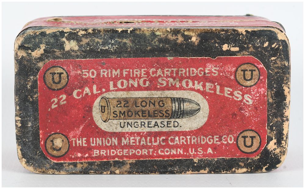 Lot 520: The Union Metallic Cartridge Co. .22 Long Smokeless Rimfire Cartridges A Lot of 50 Rounds Antique