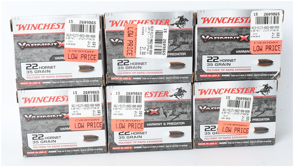 Lot 1102: A Lot of 120 Rounds of Winchester Varmint X .22 Hornet Ammunition