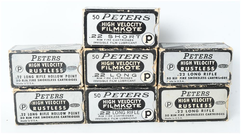 Lot 82: A Collection of 338 Rounds of Peters High Velocity .22 Caliber Rimfire Ammunition