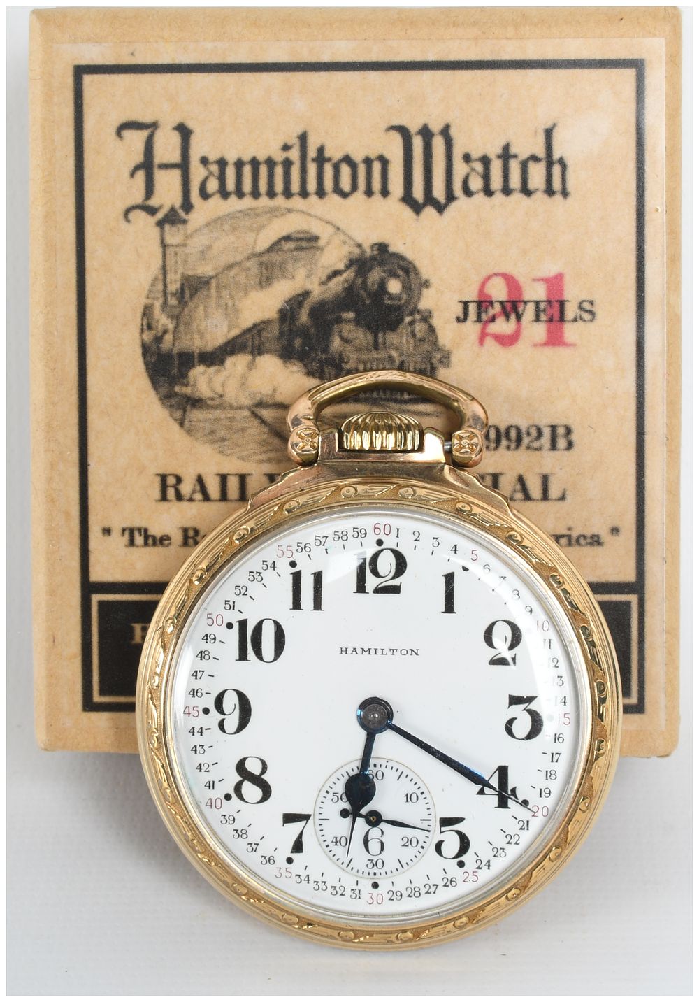 Lot 140: Hamilton Grade 992B Railway Special 21 Jewel Pocket Watch with Original Box