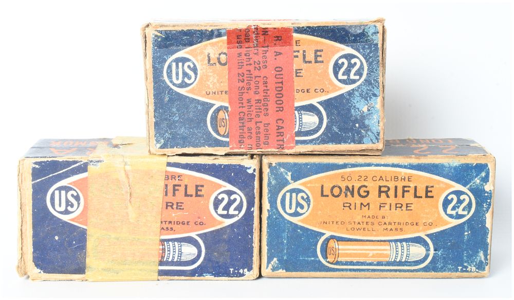 Lot 175: United States Cartridge Co. 22 NRA Long Rifle Lesmok Ammunition .22 LR