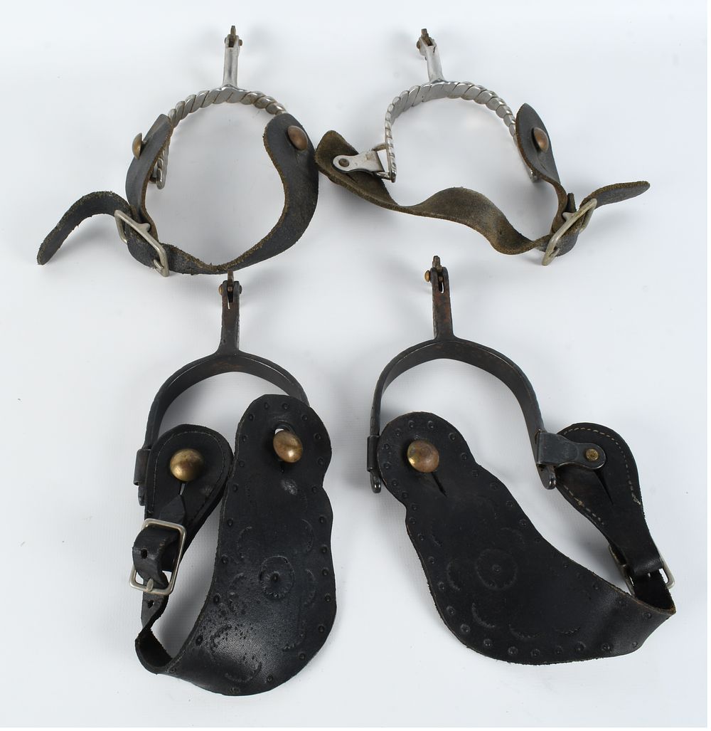Lot 200: A Collection of Western Style Riding Spurs with Leather Straps