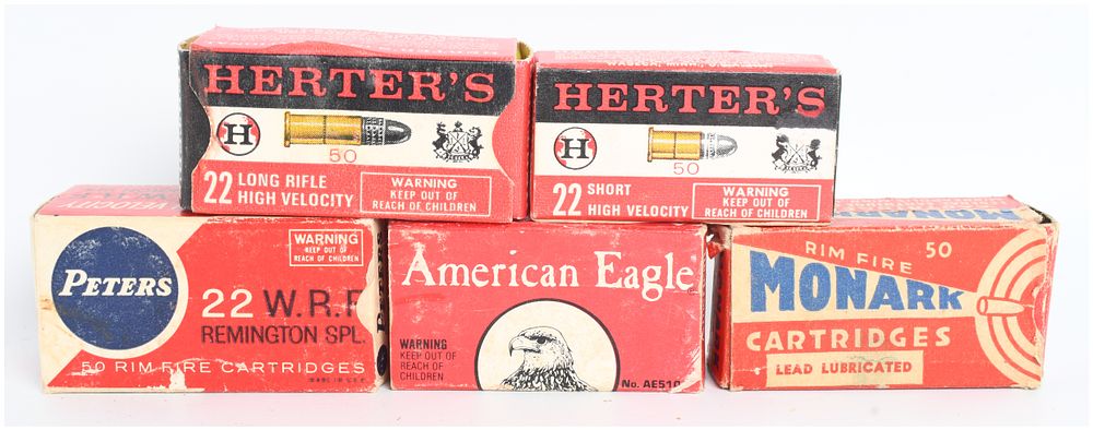 Lot 265: A Lot of 244 Rounds of .22 Caliber Rimfire Ammunition from Peters Herters and Federal