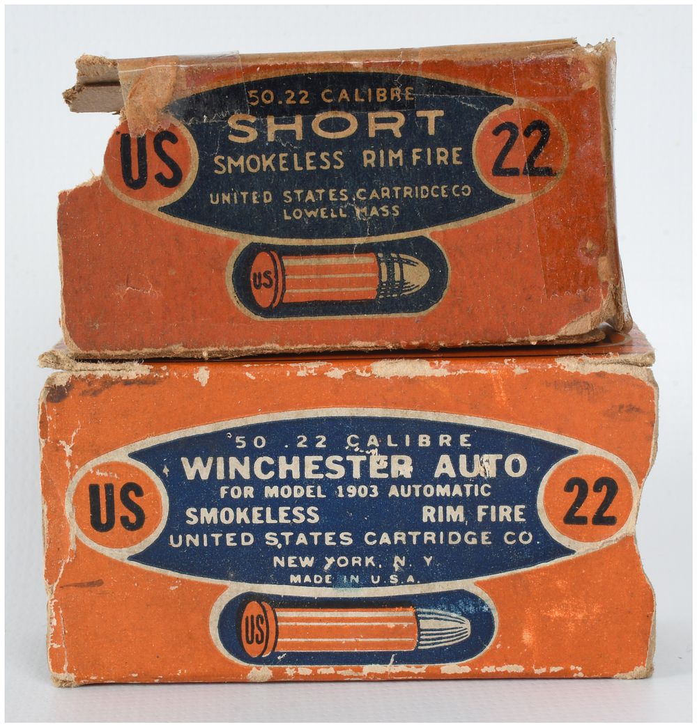 Lot 475: A Lot of 63 United States Cartridge Co. .22 Short and .22 Winchester Auto Rimfire Cartridges