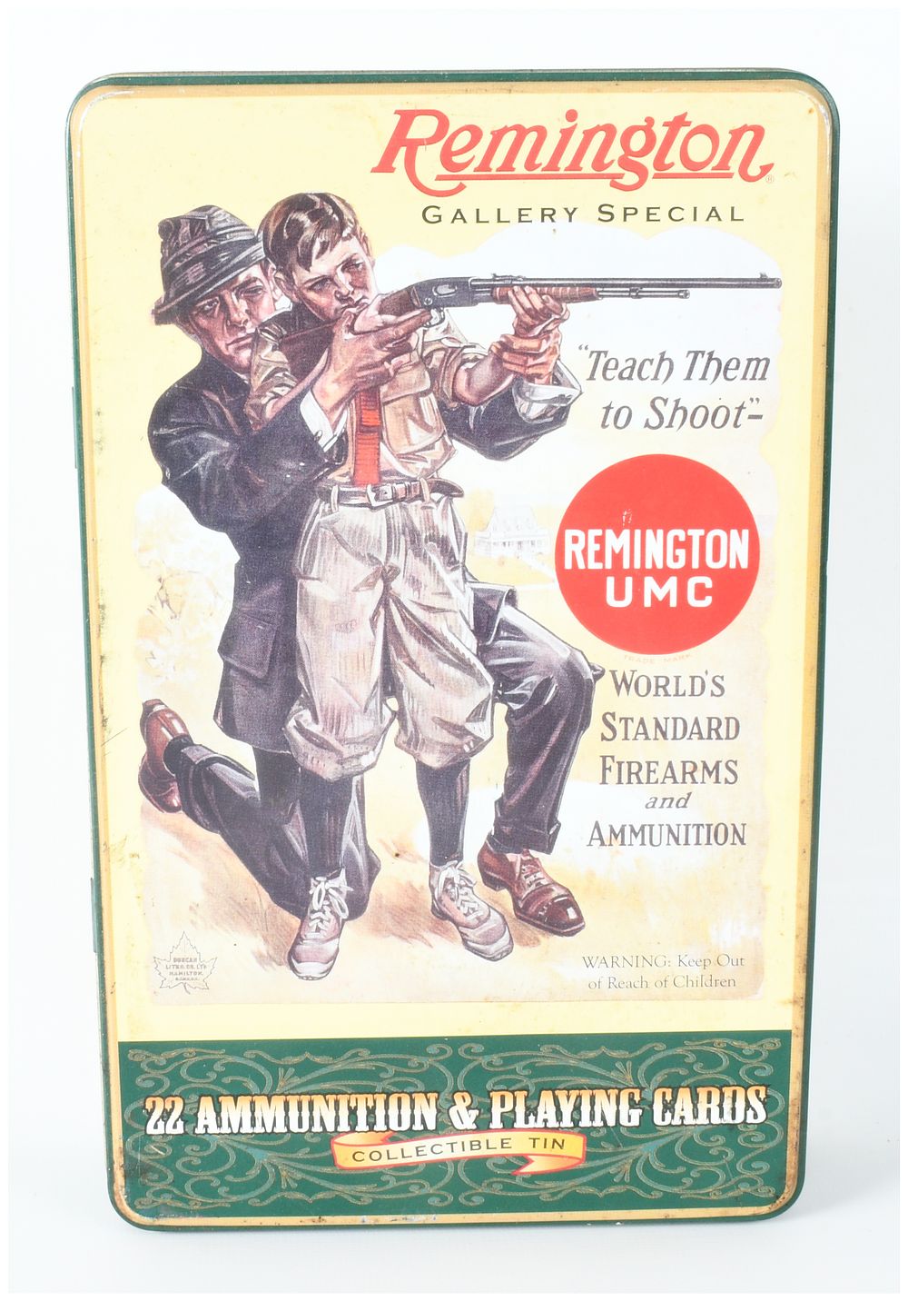 Lot 535: A Lot of 400 Rounds Remington Gallery Special .22 Long Rifle Ammunition with Playing Cards and Collectible Tin
