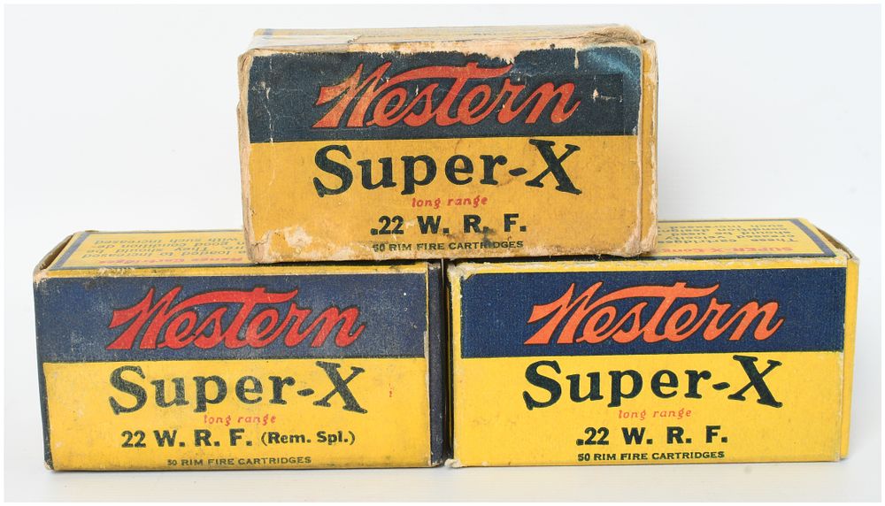 Lot 1081: A Trio of Western Super-X Rimfire Ammunition Boxes .22 W.R.F. with 150 Rounds
