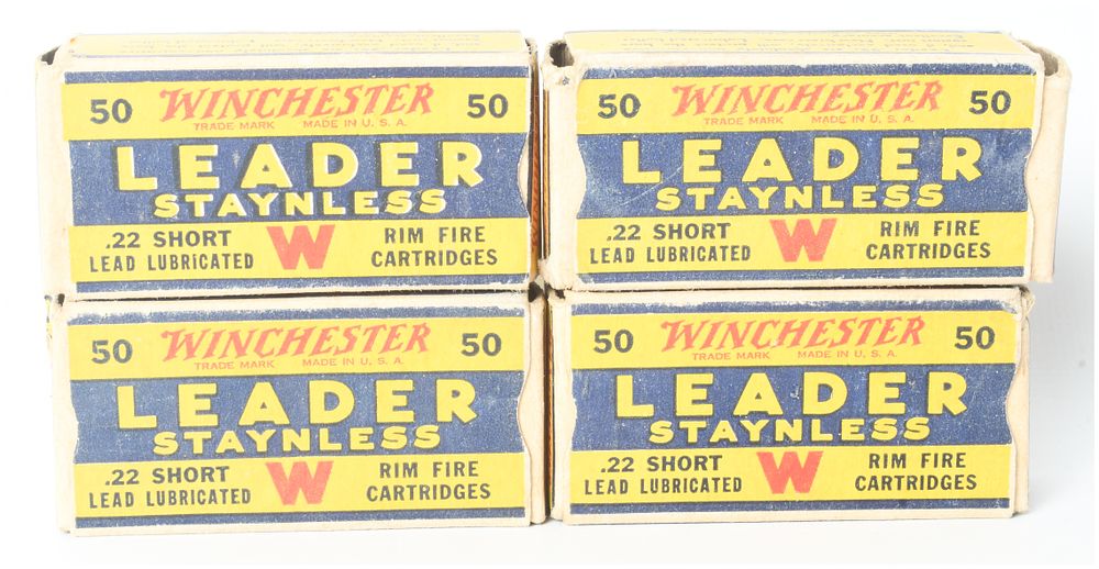 Lot 1171: A Lot of 4 Boxes of Winchester Leader Staynless .22 Short Ammunition 200 Rounds
