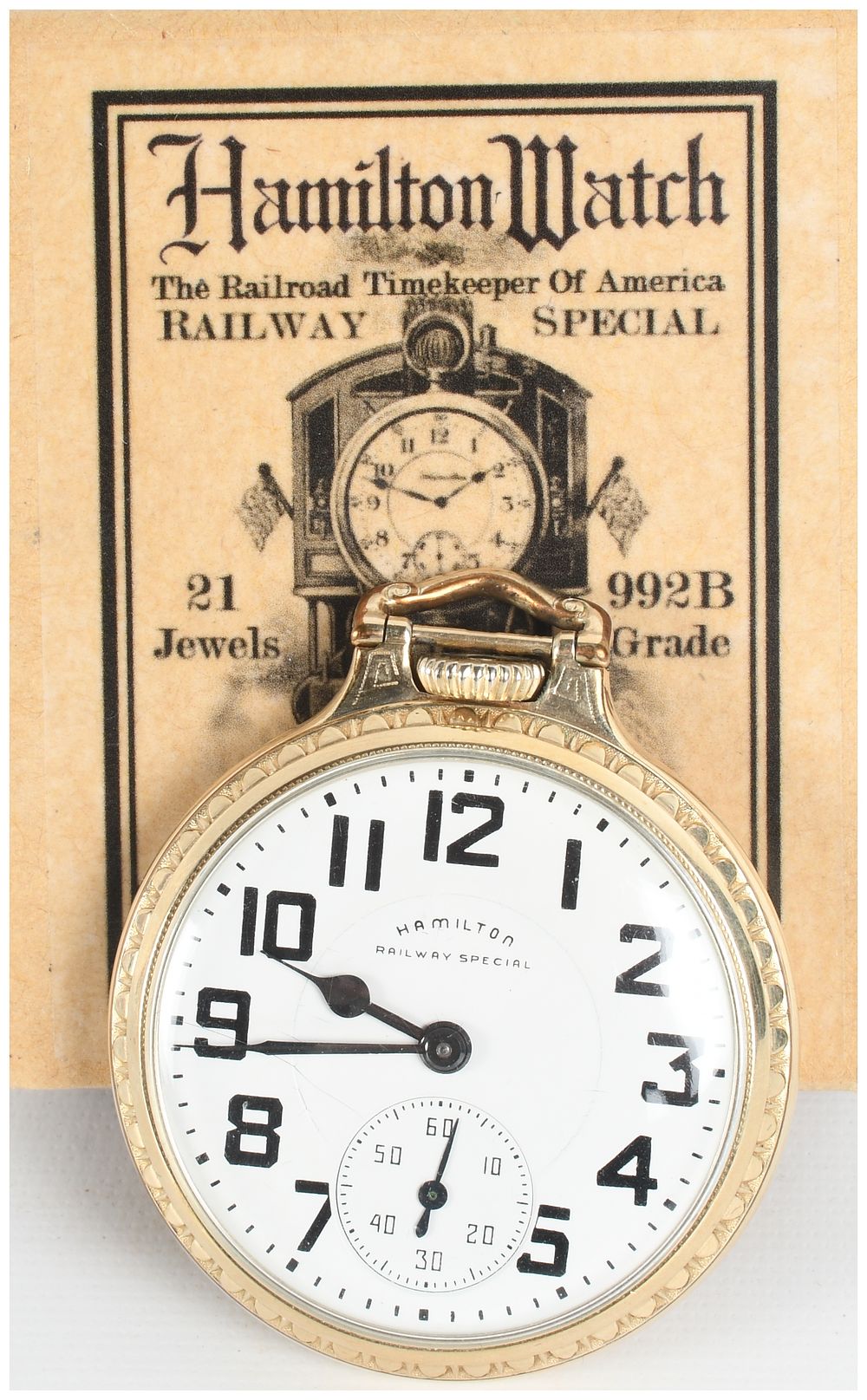 Lot 1379: Hamilton Grade 992B Railway Special 21 Jewel Pocket Watch with Original Box