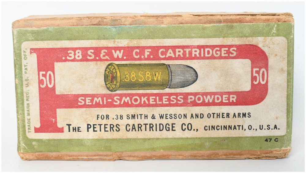 Lot 1501: A Lot of 45 Peters Cartridge Co. No. 3821 Semi-Smokeless .38 Smith & Wesson Cartridges