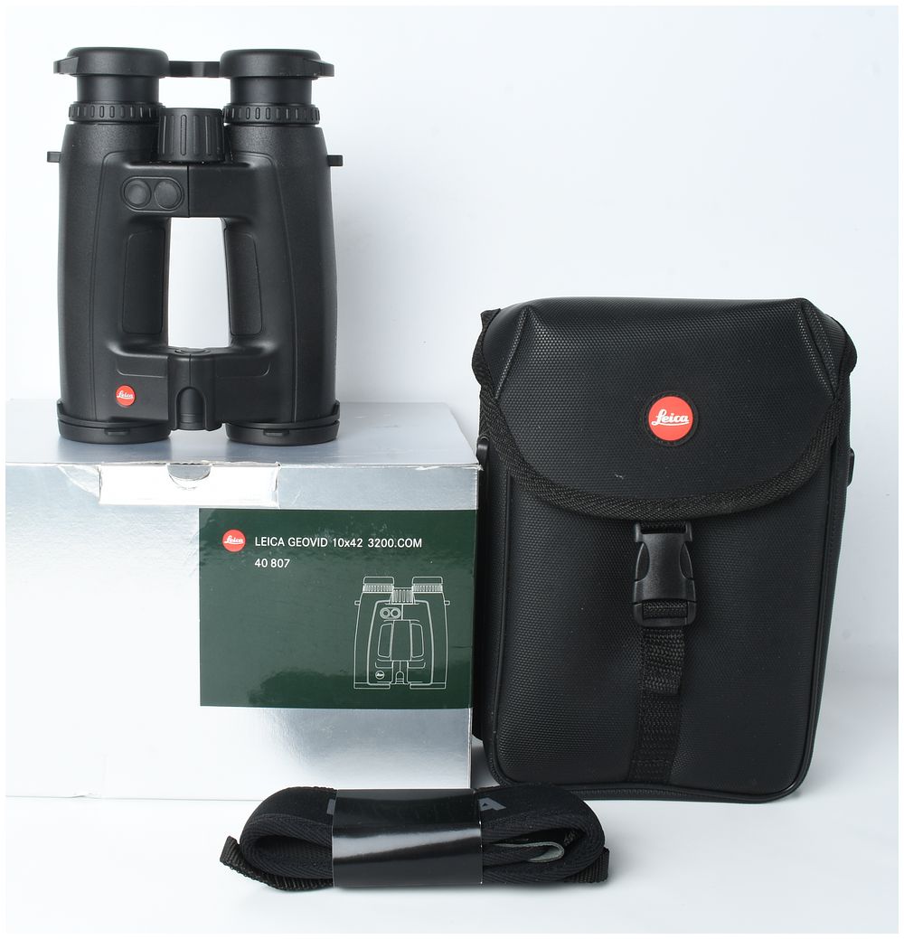 Lot 32: Leica Geovid 10x42 3200.COM Laser Rangefinding Binoculars with Box and Accessories