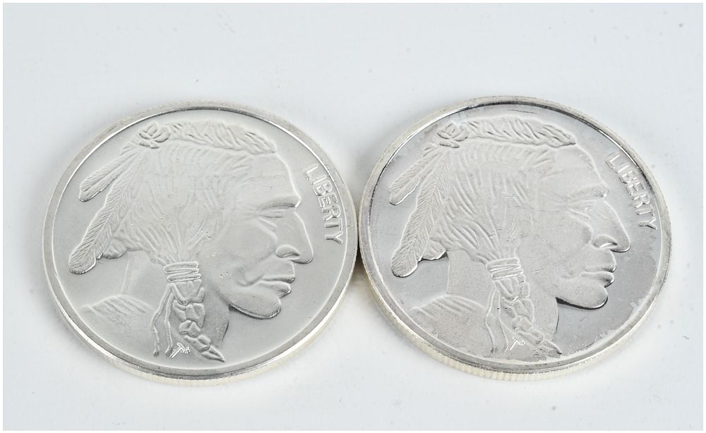 Lot 38: A Pair of 1 Troy Ounce .999 Fine Silver Buffalo Rounds