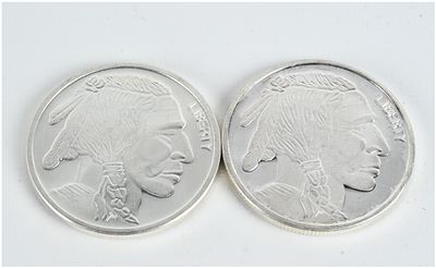 A Pair of 1 Troy Ounce .999 Fine Silver Buffalo Rounds. This lot consists of two silver bullion 