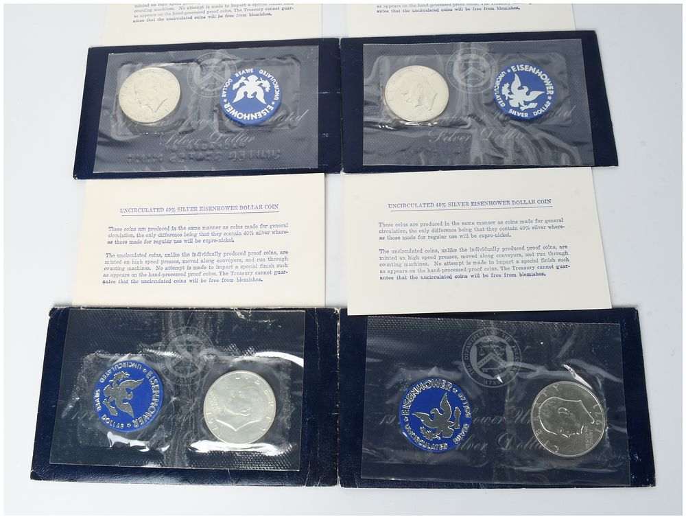 Lot 170: Four 1971-S US Eisenhower 40% Silver Dollar Uncirculated Coins in Original Mint Packaging