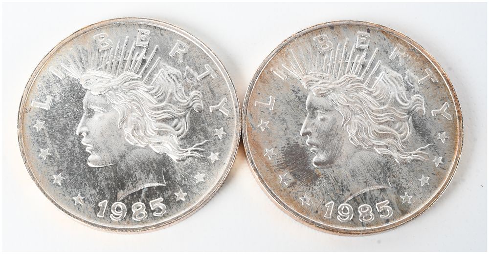 Lot 188: A Pair of 1985 Liberty Silver Trade Unit 1 oz .999 Fine Silver Rounds
