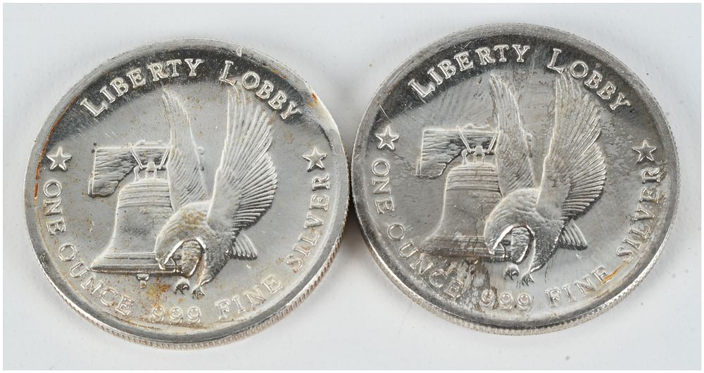 Lot 248: A Pair of Liberty Lobby 1 oz .999 Fine Silver Trade Unit Rounds