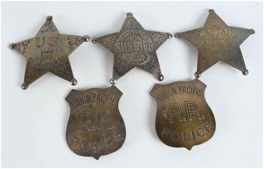 Lot 308: A Collection of Five Vintage Style Law Enforcement and Railroad Badges