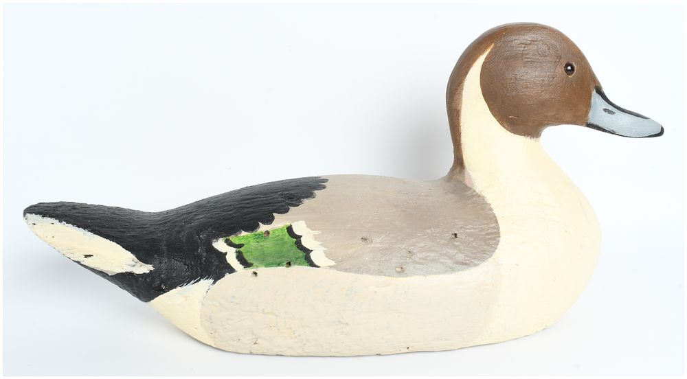 Lot 311: Carved Wood and Textured Cork Northern Pintail Drake Duck Decoy