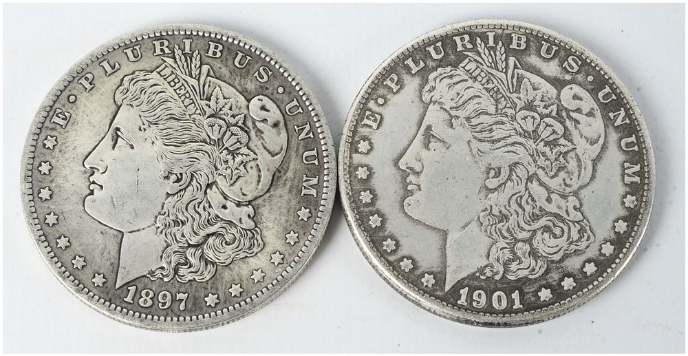 Lot 338: A Pair of US Morgan Silver Dollars, 1897-O and 1901-O