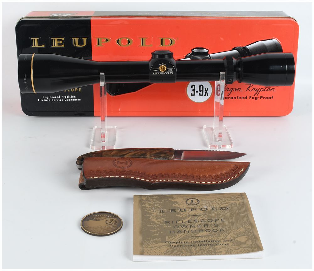 Lot 362: Leupold Century Limited Edition 3-9x40mm Scope Set with Commemorative Knife and Medallion