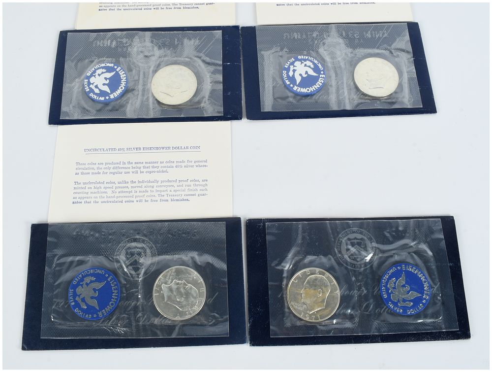 Lot 470: A Set of 4 US 1971-S Eisenhower Uncirculated 40% Silver Dollars