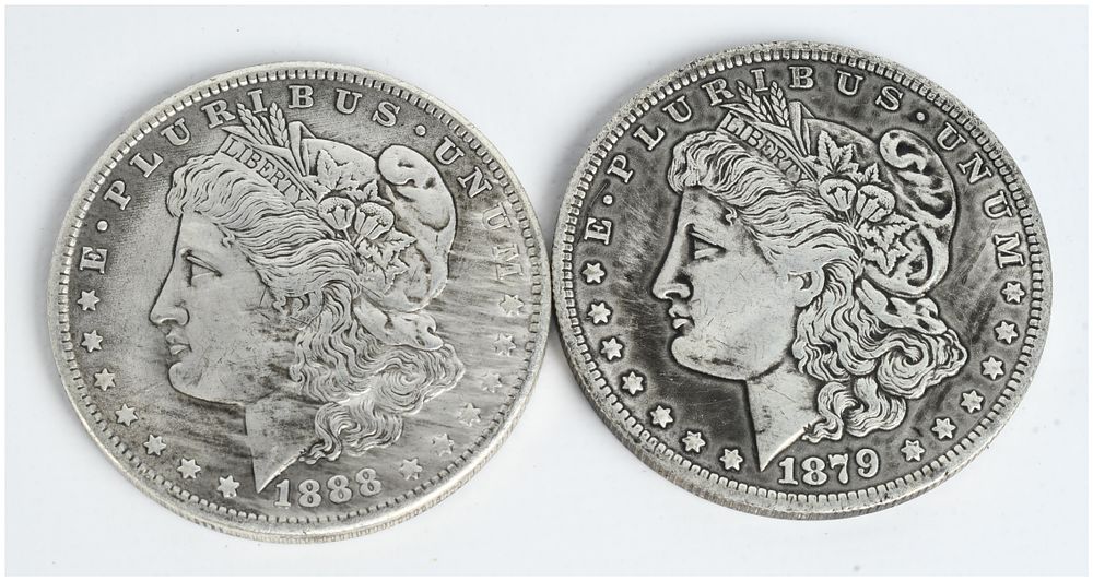 Lot 548: A Pair of US Morgan Silver Dollars, 1879-S and 1888