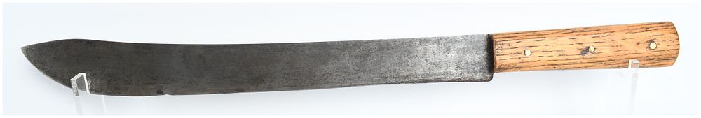 Lot 551: Large Antique Carbon Steel Butcher Knife with Wood Handle