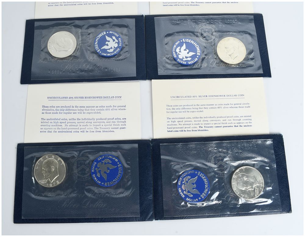 Lot 1109: 4 1972-S US Eisenhower 40% Silver Uncirculated Dollar Sets