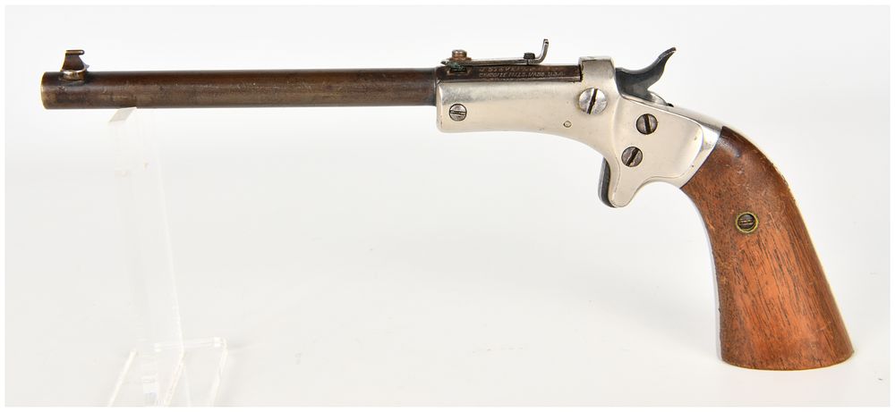 Lot 1167: J. Stevens Model 43 Diamond Tip-Up Single Shot Pistol .22 with 10 Inch Barrel
