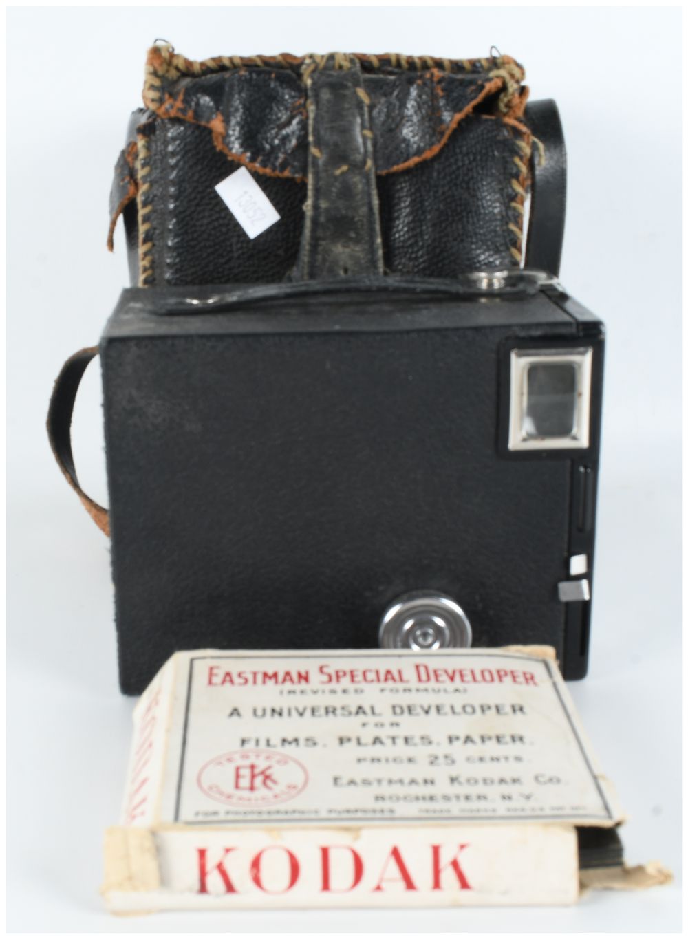Lot 1199: Eastman Kodak Brownie Target Six-20 Box Camera with Leather Case and Eastman Special Developer