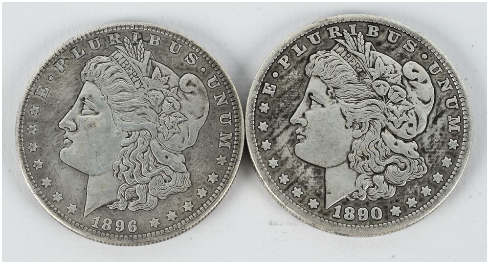 Lot 1247: A Pair of US Morgan Silver Dollars, 1890-S and 1896