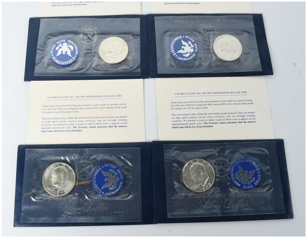 Lot 1469: Four 1972-S US Eisenhower 40% Silver Dollars, Uncirculated