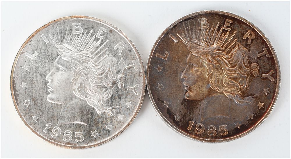 Lot 1517: A Pair of 1985 Peace Dollar Style .999 Fine Silver Trade Units