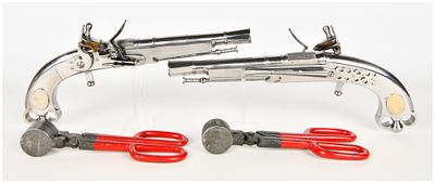 A Pair of Scottish Murdoch Pattern Flintlock Pistols .52 Caliber with 7 Inch Barrel. This lot 