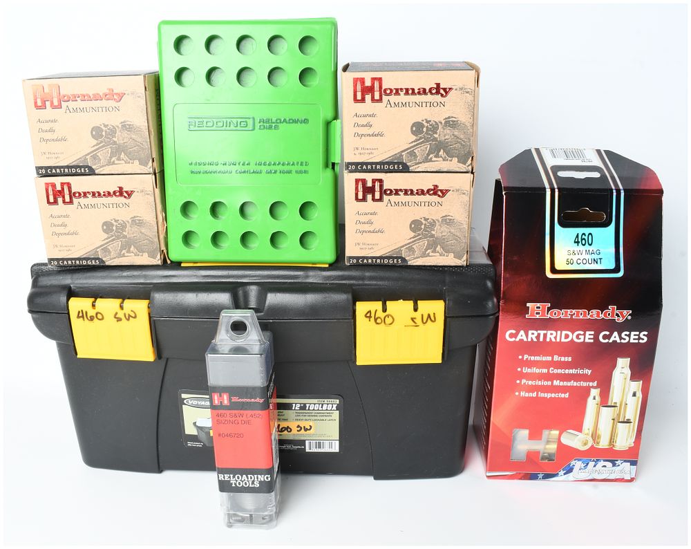 Lot 1361: A Lot of 56 Rounds of Hornady .460 S&W Magnum Ammunition and Redding Reloading Tools