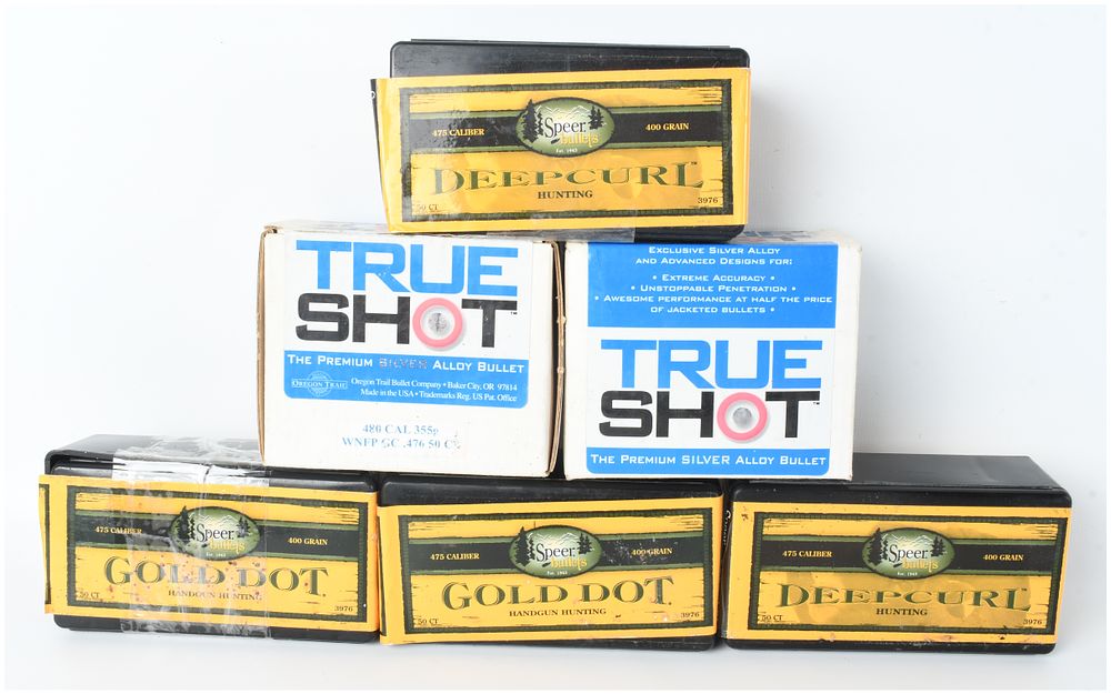 Lot 1466: A Lot of 300 Speer and Oregon Trail True Shot Reloading Bullet Tips .475 Caliber and .50 Caliber