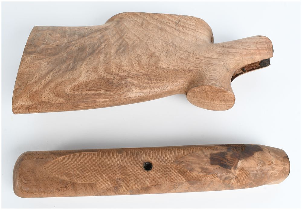 Lot 173: A Pair of Unfinished Wood Stock and Forend Components for a Long Gun