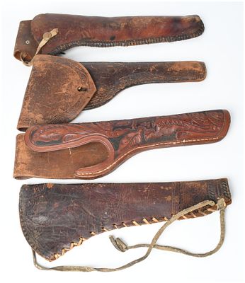 A Collection of 4 Tooled and Laced Leather Holsters and Scabbards. This lot comprises four 