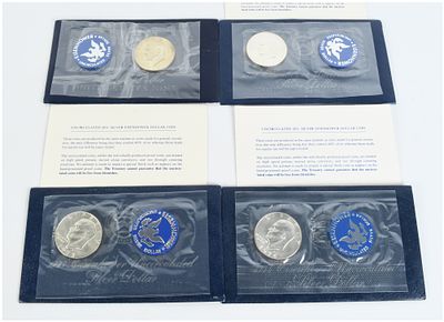 A Set of 4 US 1971-S to 1974-S Eisenhower Uncirculated 40% Silver Dollars in OGP. This lot 