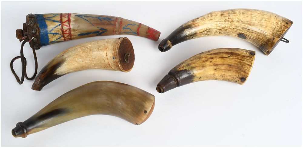 Lot 1103: A Collection of Antique Powder Horns
