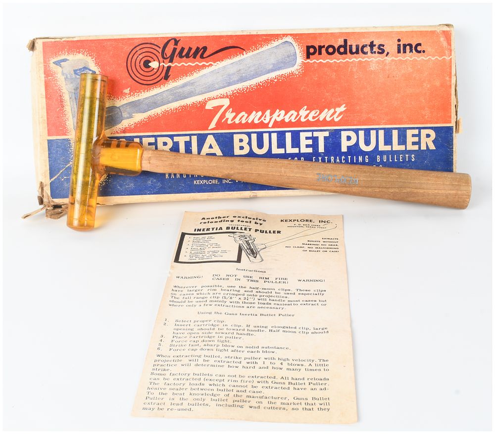 Lot 1493: Vintage Kexplore Inc. Transparent Inertia Bullet Puller with Original Box and Instructions