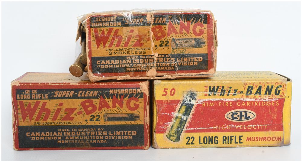 Lot 1268: Canadian Industries Limited Whiz-BANG .22 Caliber Rimfire Ammunition Lot of 140 Rounds